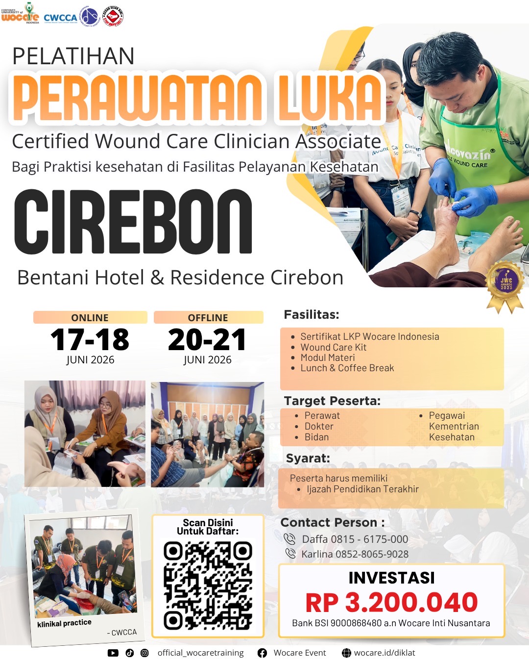 Poster diklat PELATIHAN PERAWATAN LUKA MODERN (CWCCA) CIREBON JUNI 2026