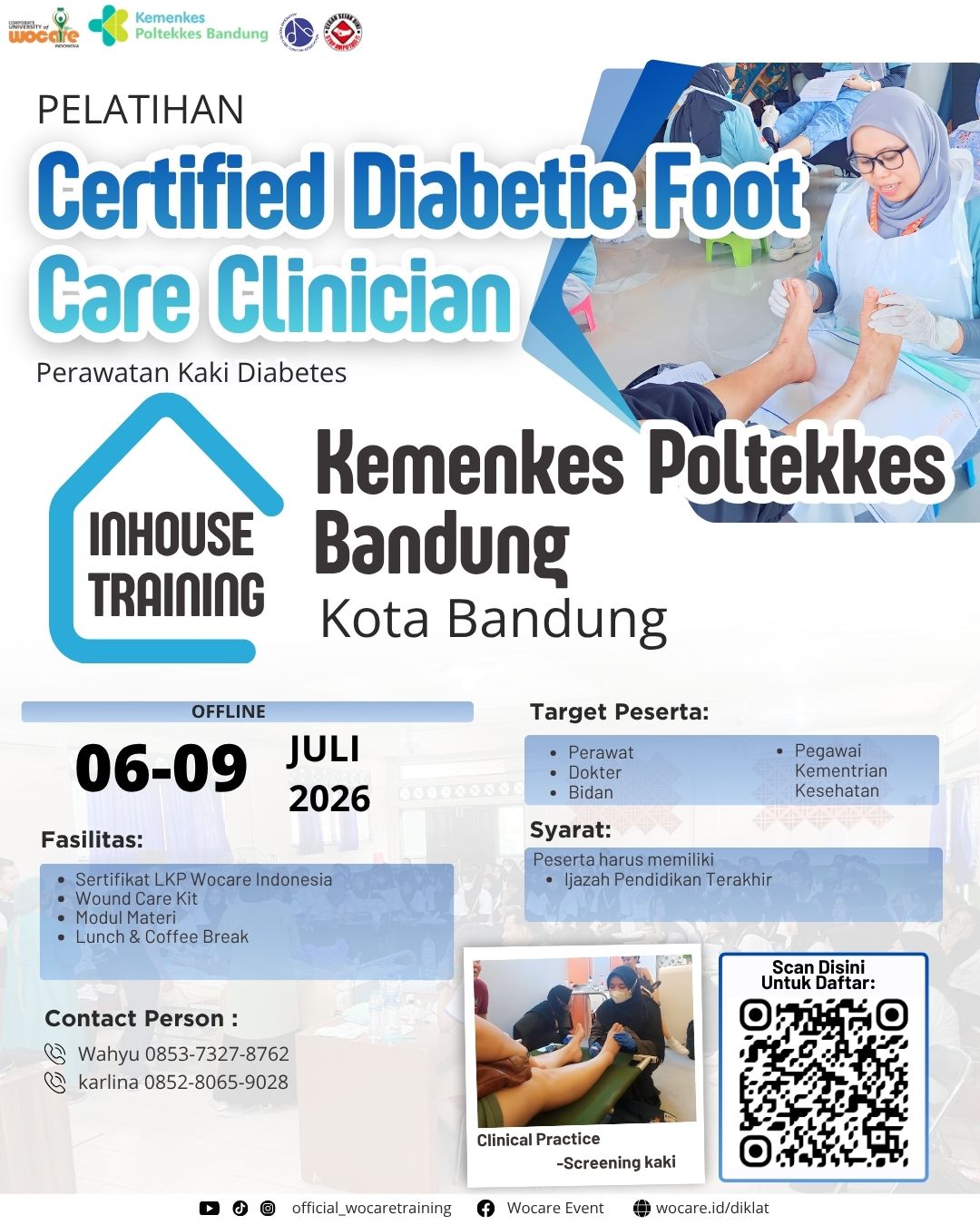 Poster diklat INHOUSE PELATIHAN PERAWATAN KAKI DIABETES (CDFCC) KEMENKES POLTEKKES BANDUNG JULI 2026 
