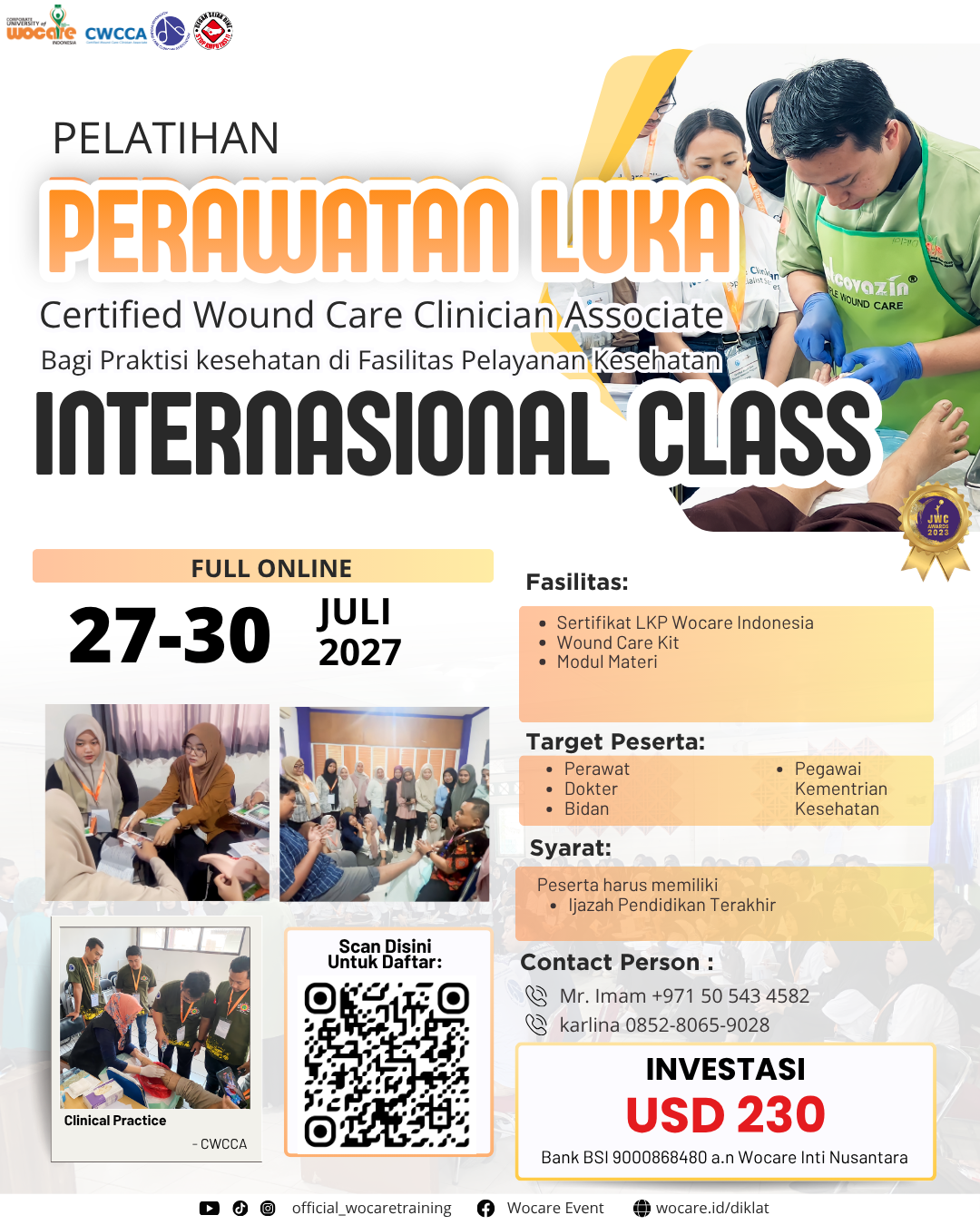 Poster diklat PELATIHAN PERAWATAN LUKA MODERN (CWCCA) INTERNATIONAL CLASS JULI 2026