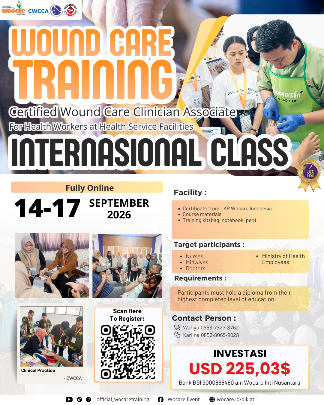 PELATIHAN PERAWATAN LUKA MODERN (CWCCA) INTERNATIONAL CLASS SEPTEMBER 2026