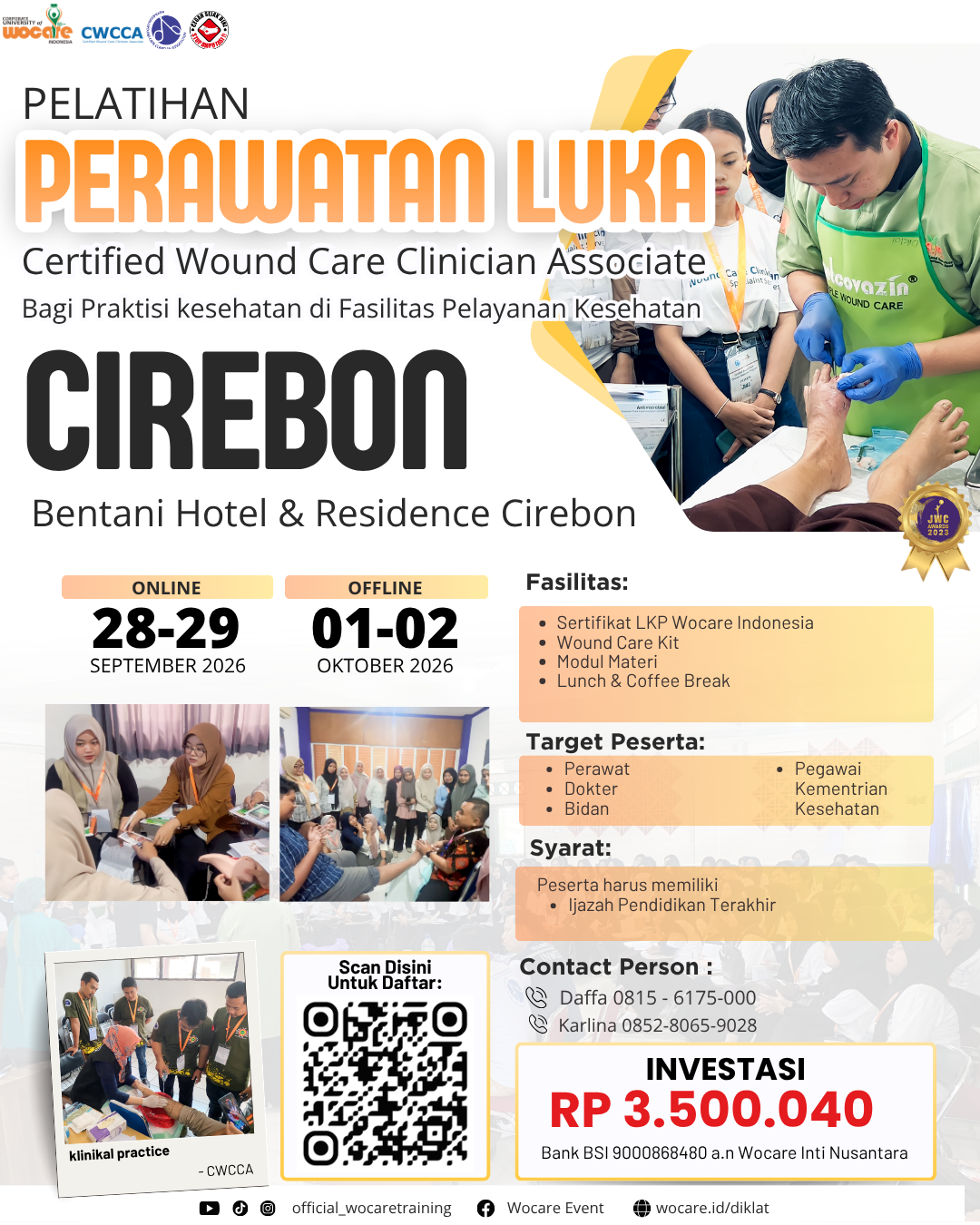 Poster diklat PELATIHAN PERAWATAN LUKA MODERN (CWCCA) CIREBON SEPTEMBER2026