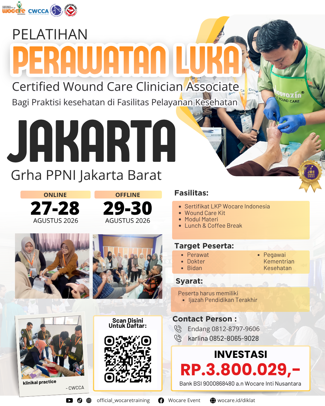 Poster diklat PELATIHAN PERAWATAN LUKA MODERN (CWCCA) JAKARTA AGUSTUS 2026