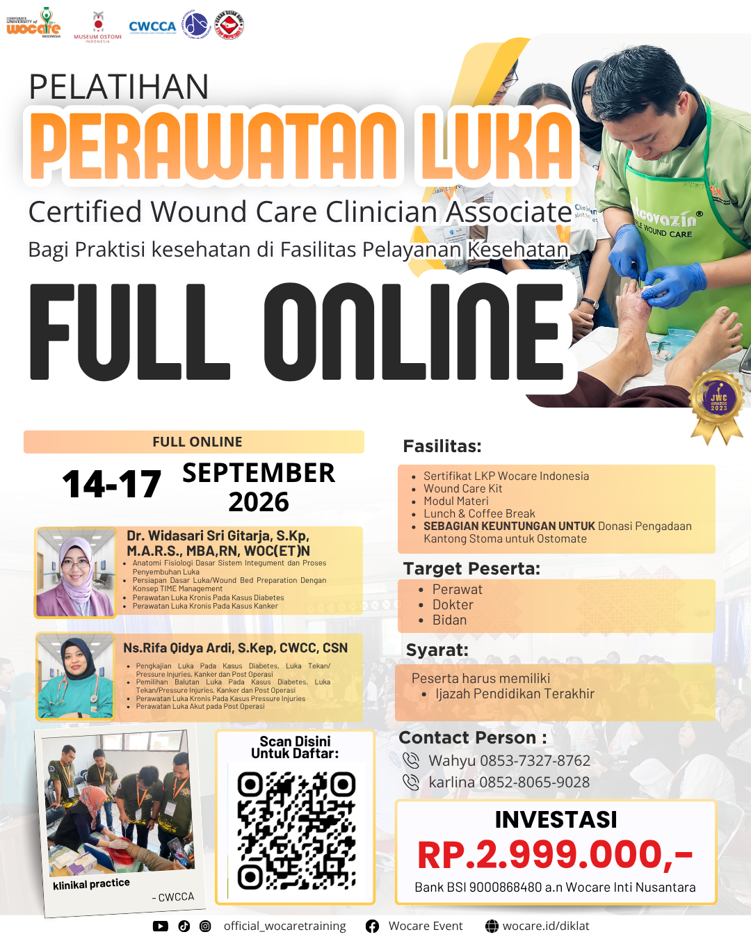 Poster diklat PELATIHAN PERAWATAN LUKA MODERN (CWCCA) BOGOR FULL ONLINE  X MUSEUM OSTOMI SEPTEMBER 2026