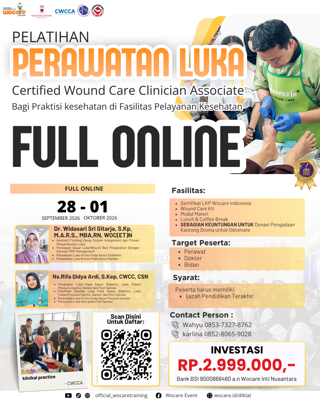 Poster diklat PELATIHAN PERAWATAN LUKA MODERN (CWCCA) BOGOR FULL ONLINE  X MUSEUM OSTOMI SEPTEMBER 2026