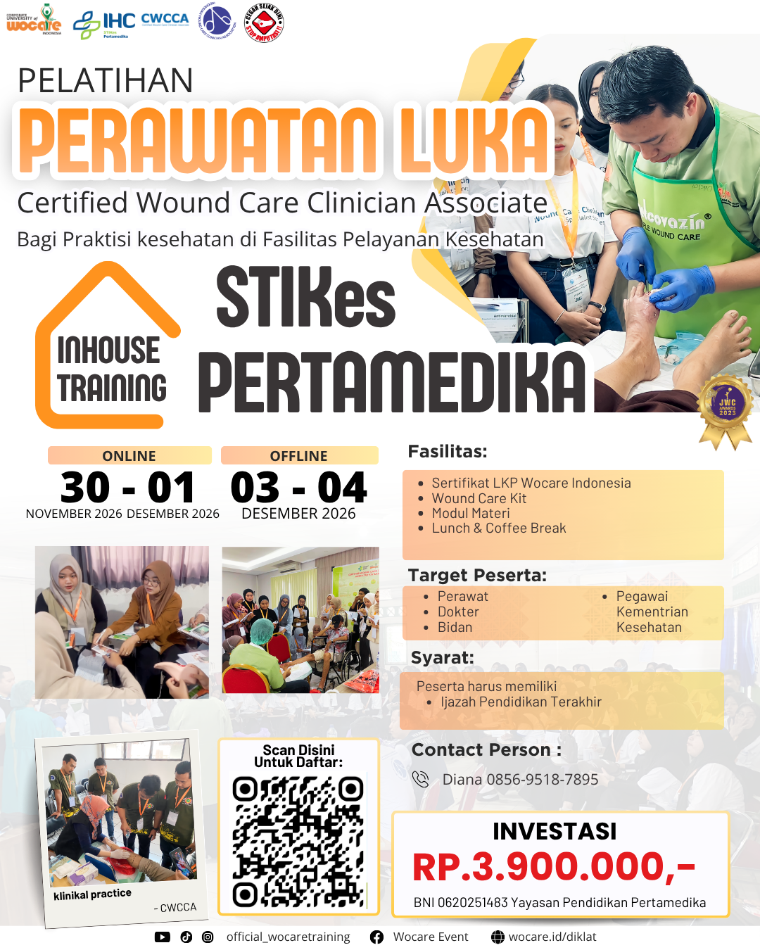PELATIHAN PERAWATAN LUKA MODERN (CWCCA) INHOUSE STIKES PERTAMEDIKA NOVEMBER 2026