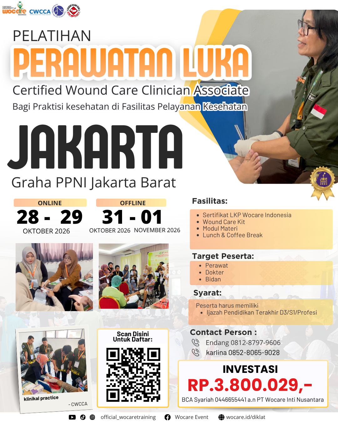 Poster diklat PELATIHAN PERAWATAN LUKA MODERN (CWCCA) JAKARTA OKTOBER 2026