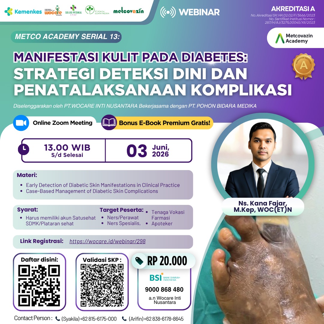 Poster webinar MANIFESTASI KULIT PADA DIABETES: STRATEGI DETEKSI DINI DAN PENATALAKSANAAN KOMPLIKASI