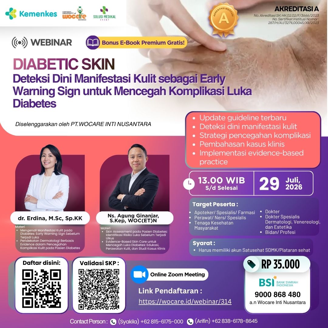 Poster webinar Diabetic Skin: Deteksi Dini Manifestasi Kulit sebagai Early Warning Sign untuk Mencegah Komplikasi Luka Diabetes