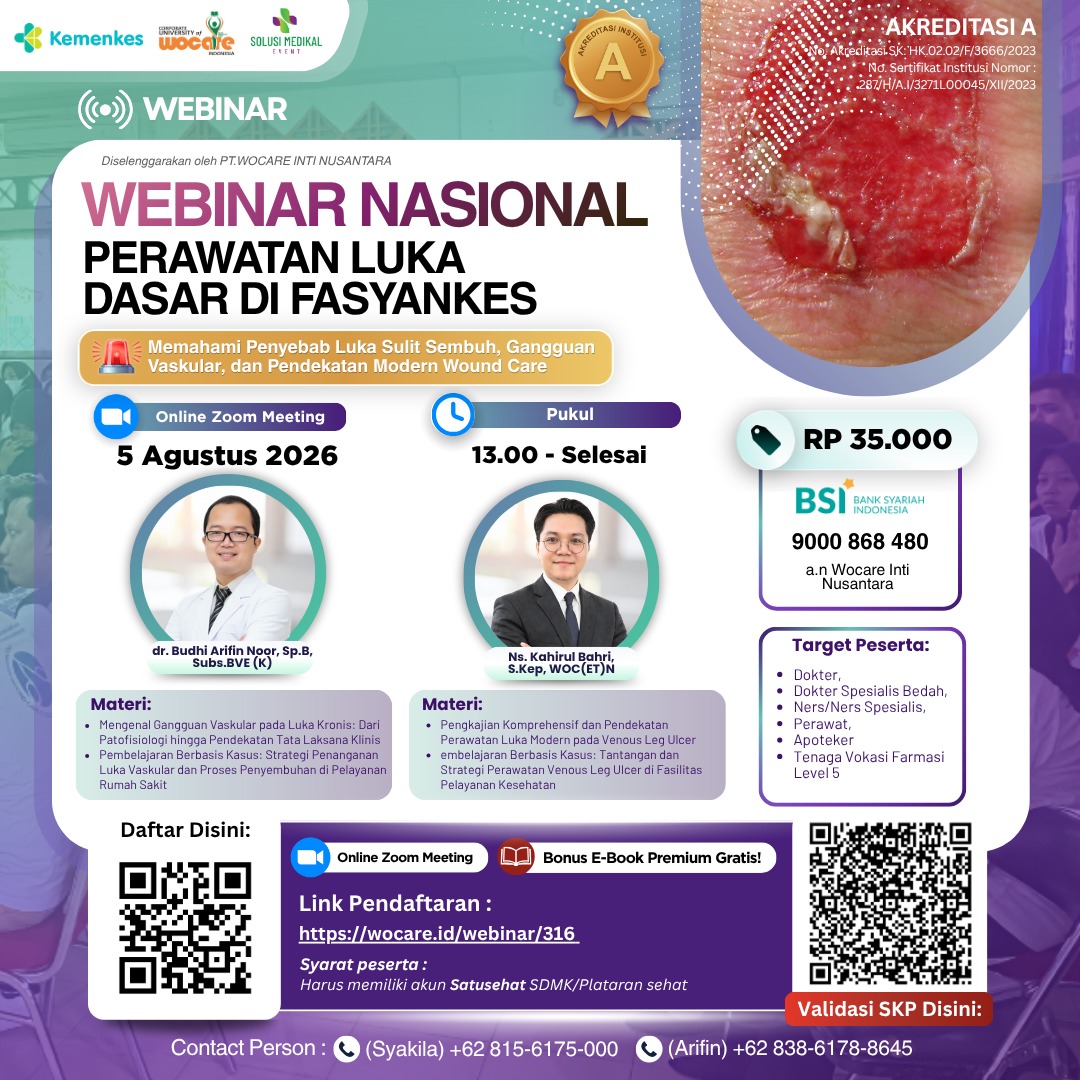 Poster webinar WEBINAR NASIONAL PERAWATAN LUKA DASAR DI FASYANKES