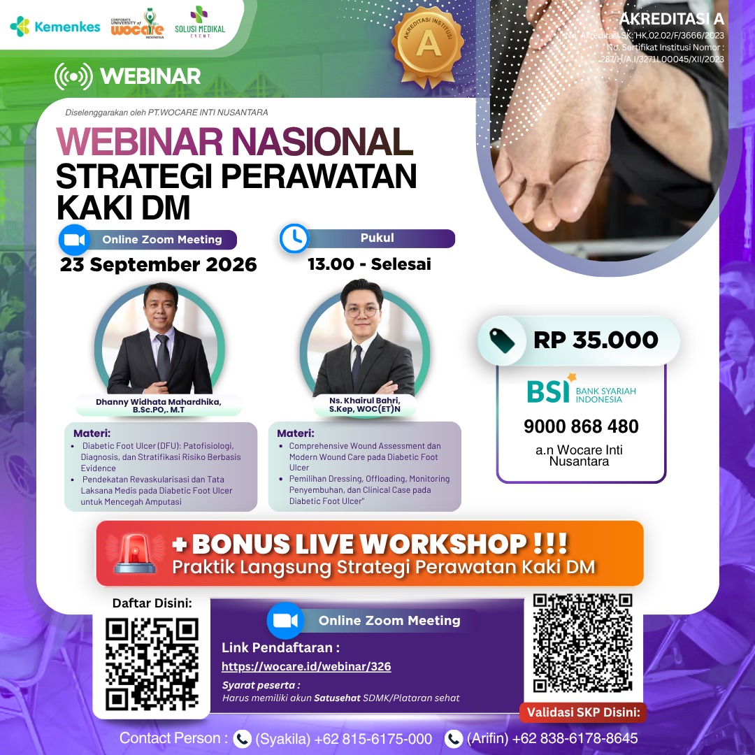 Poster webinar WEBINAR NASIONAL STRATEGI PERAWATAN KAKI DM